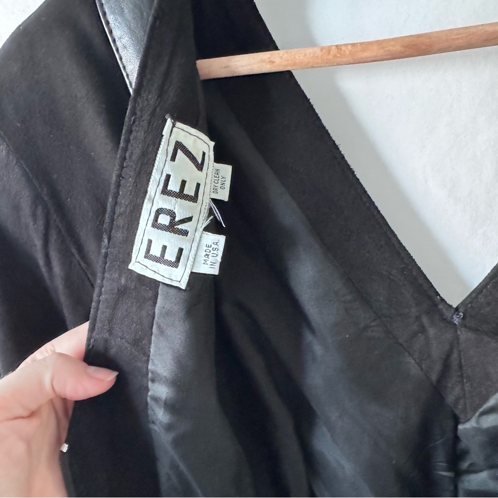 Vintage 1980s EREZ Leather Panel Evening Dress • Black Suede & Velvet • S/M - Picture 10 of 15